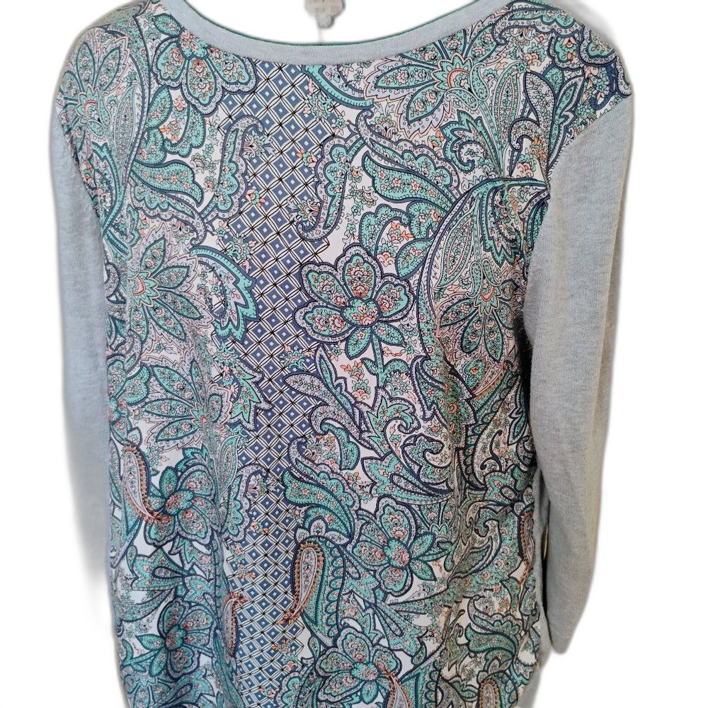 Talbots Grey Paisley Front Pullover Sweater shirt, Medium